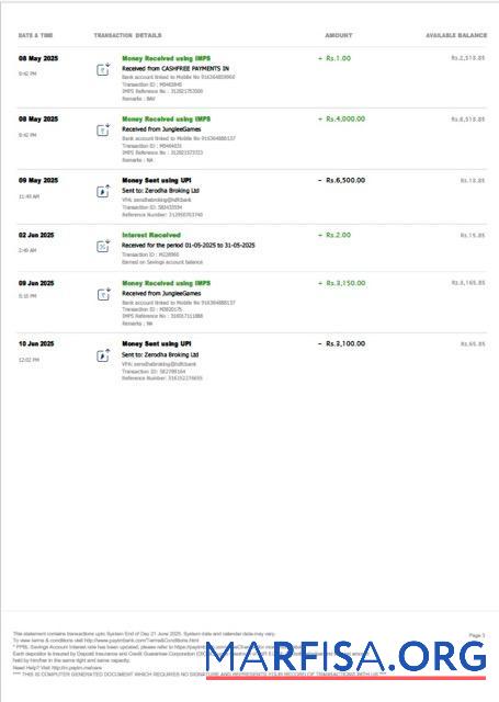 Printable India PayTM Payments bank account statement word 3 pages, 3 page template